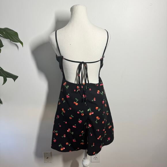 Dress Forum Halalu Dress Women M Black Cherry Print Mini Strappy Open Back - Picture 5 of 7